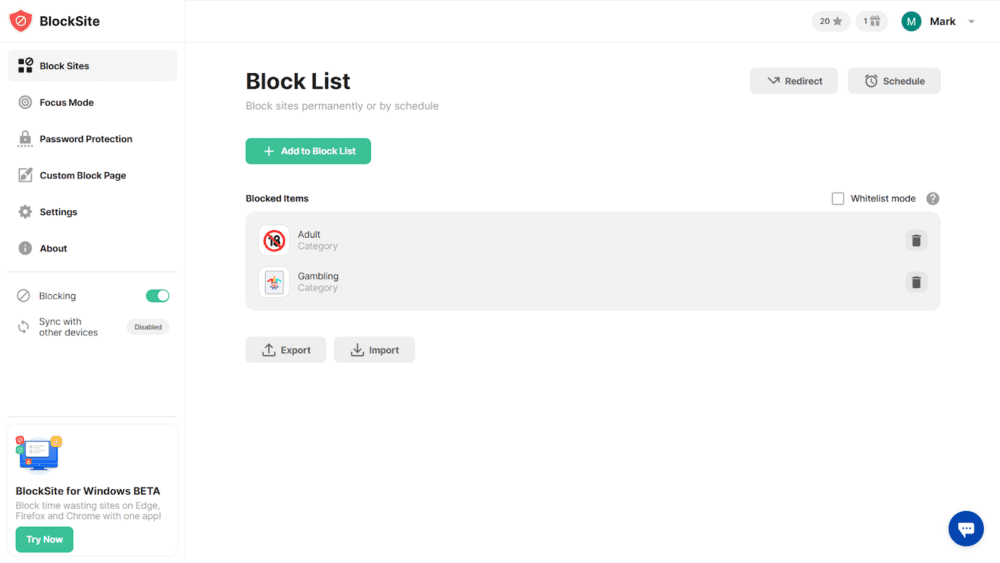 Customizable Site Blocking